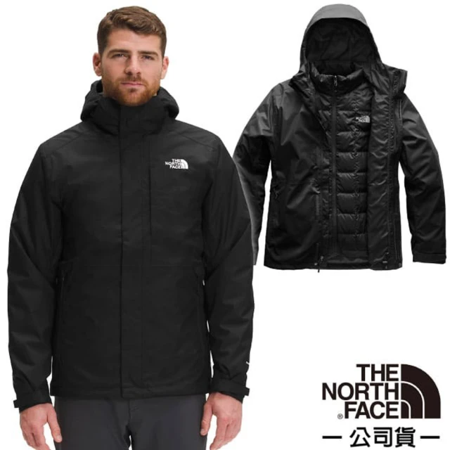 The North Face 男 3效能 防水透氣防風耐磨連帽二件式外套_亞洲版型.夾克(81RM-JK3 黑 N)