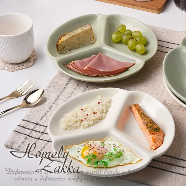 【Homely Zakka】北歐三葉形陶瓷健康分隔餐盤_4款任選(健康分隔盤 瘦身餐盤 健身餐盤 減脂餐盤)