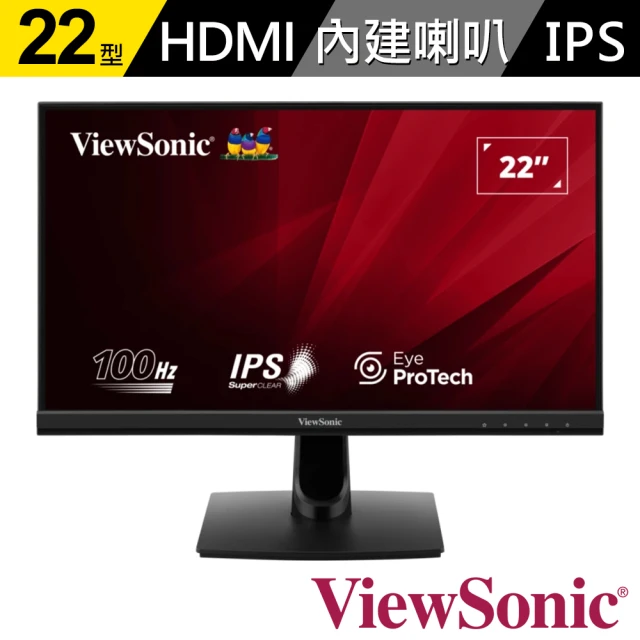 ViewSonic 優派 VA2214-MH 22型 FHD 100Hz 薄邊框螢幕(IPS/HDMI/VGA/抗藍光/零閃頻/1ms)