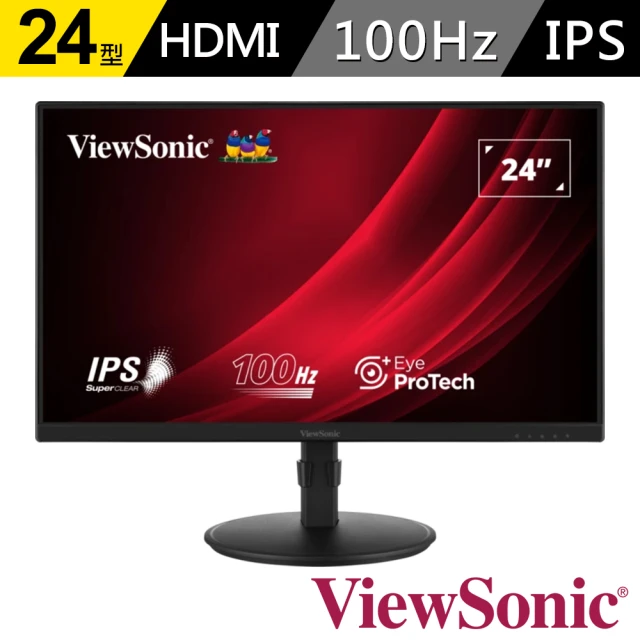 ViewSonic 優派 VA2408-HDJ 24型 100Hz 人體工學螢幕(IPS/HDMI/VGA/零閃頻/5ms)