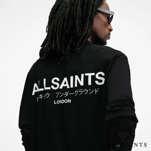 【ALLSAINTS】UNDERGROUND 人造絲LOGO長襯衫-黑 M073SB(舒適版型)