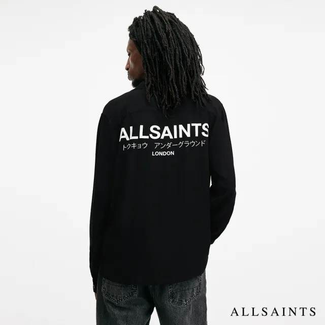 【ALLSAINTS】UNDERGROUND 人造絲LOGO長襯衫-黑 M073SB(舒適版型)