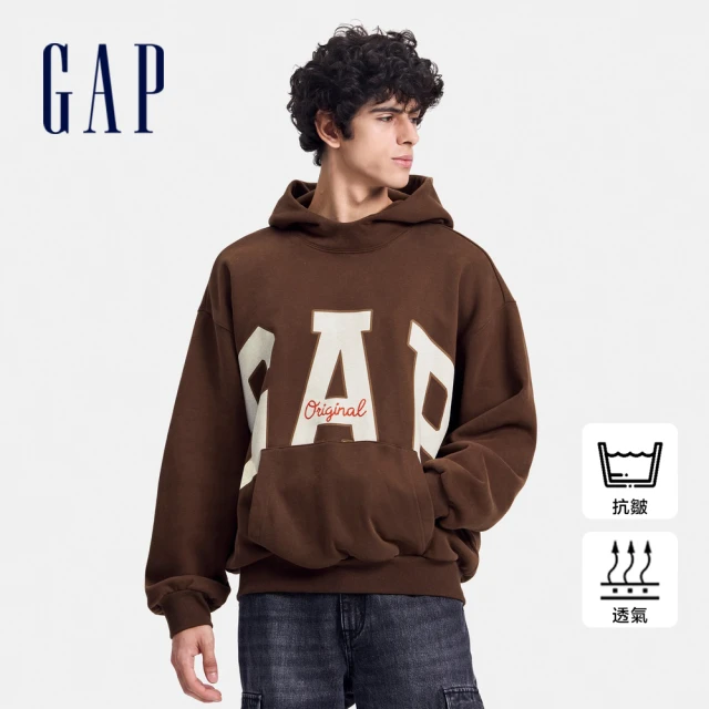 GAP 男裝 Logo印花刷毛帽T 碳素軟磨系列-棕色(637863)