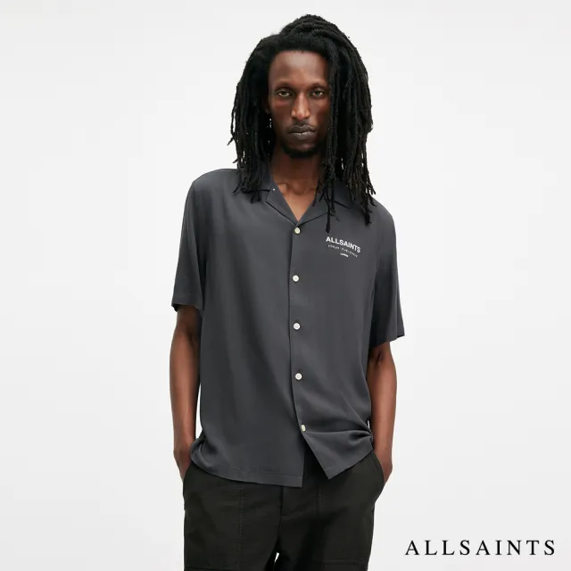 【ALLSAINTS】UNDERGROUND 人造絲LOGO夏威夷花襯衫-灰 M158SB(舒適版型)