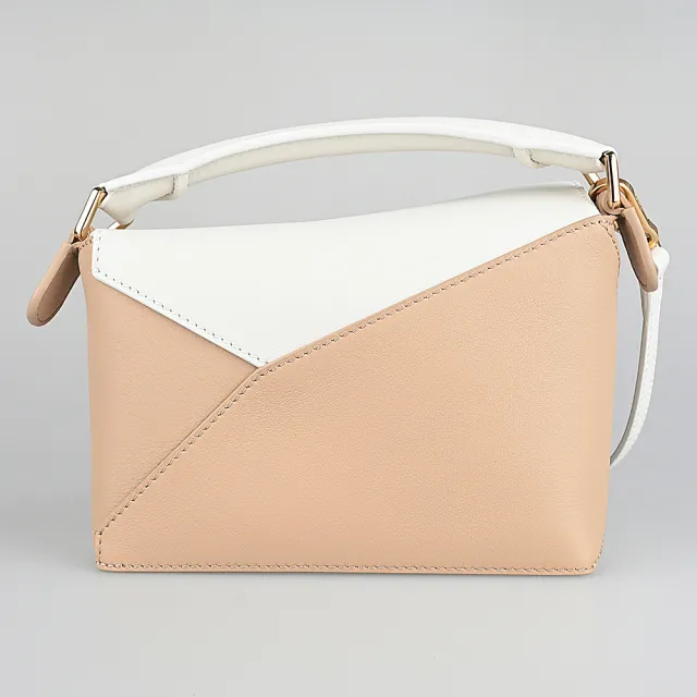 【LOEWE 羅威】LOEWE Puzzle經典壓印LOGO拼圖撞色小牛皮手提肩背斜背包『entrupy安心購』