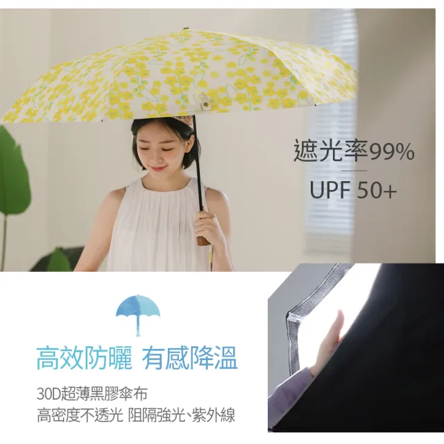 【rento】碳纖輕量黑膠晴雨傘-阿勃勒(碳纖傘骨 日系傘 黑膠傘 防曬 降溫  抗UV)