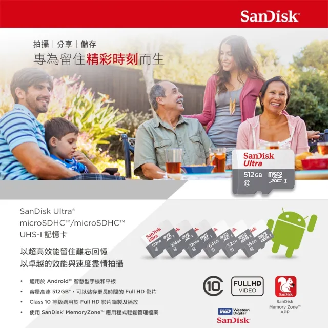 【SanDisk 晟碟】全新版 512GB Ultra MicroSD C10 UHS-I 記憶卡(最高讀取 100MB/s 原廠7年保固)