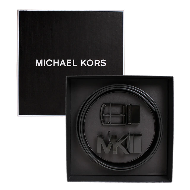 Michael Kors MK雙扣頭雙面兩用男皮帶禮盒(黑色系)