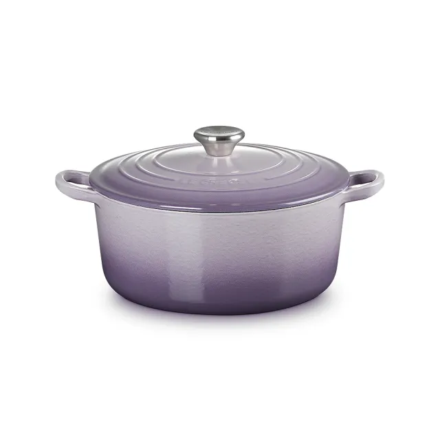 【Le Creuset】琺瑯鑄鐵鍋圓鍋 24cm(藍鈴紫-鋼頭-內鍋白)