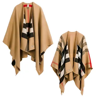 【BURBERRY 巴寶莉】經典格紋雙面兩用羊毛披肩/斗篷