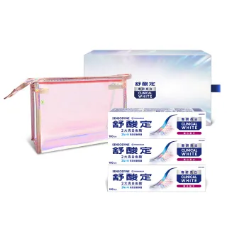 【SENSODYNE 舒酸定】進階護理 專研亮白抗敏牙膏100gX3+化妝包X1(Beauty-Box)