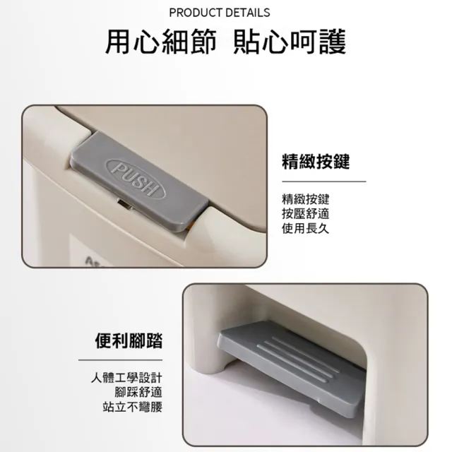 【德利生活】高級感雙開蓋垃圾桶 : 腳踩＋手按 8L(廚餘桶 回收桶 垃圾分類 室內垃圾桶 垃圾處理)