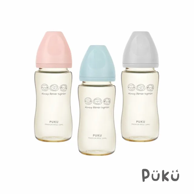 【PUKU 藍色企鵝】飽飽歐蕾PPSU寬口防脹奶瓶330ml