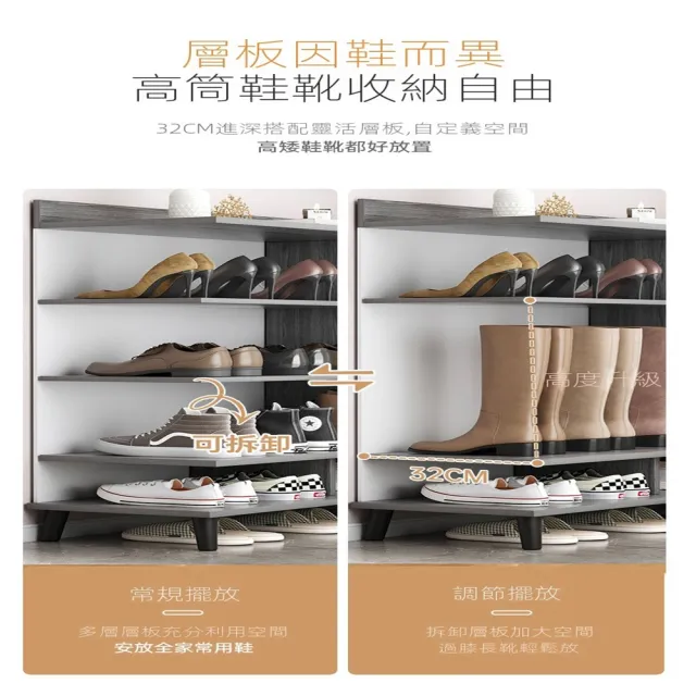 【樂享shop】（加厚實木板材四門一抽/120*32*100公分）鞋櫃(按壓開門不費力/圓角設計安全升級)