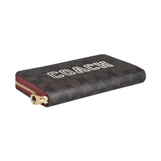 【COACH】COACH Varsity LOGO拉鍊12卡PVC長夾(深棕x白)