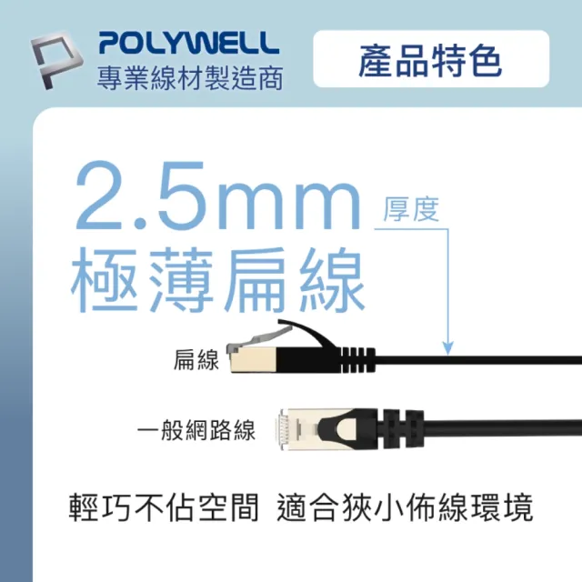 【POLYWELL】CAT6A 高速網路扁線 /0.3M