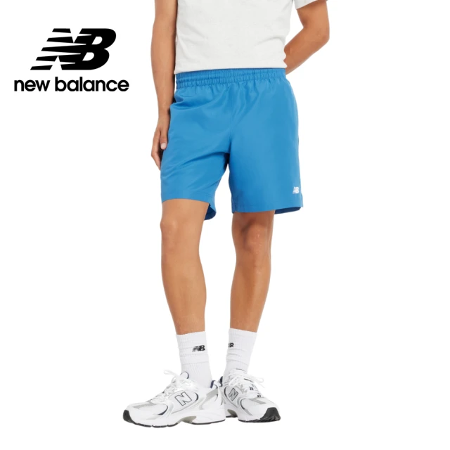 NEW BALANCE NB 褲口開衩平織短褲_MS41501BEU_男性_藍色(美版 版型偏大)