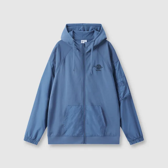 【GAP】男裝 Logo純棉刺繡連帽外套-藍色(637175)