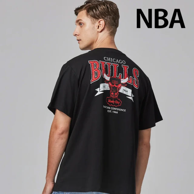 NBA Mitchell & Ness-芝加哥公牛-隊徽LOGO經典背後印花短T(黑色)