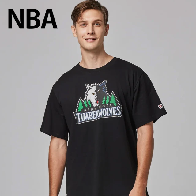 NBA 全球獨家款 Mitchell & Ness-明尼蘇達灰狼隊-隊徽LOGO經典印花短T(黑色)