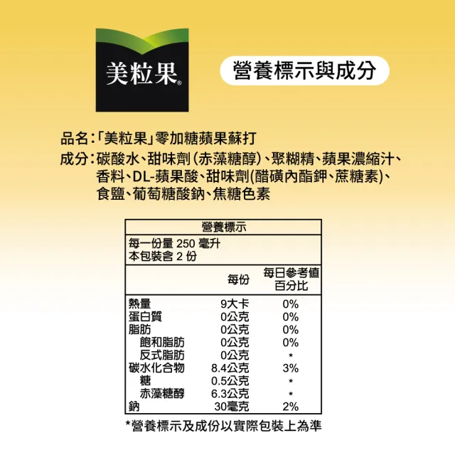 【美粒果】零加糖蘋果/葡萄/蜜桃蘇打寶特瓶500ml x24入/箱