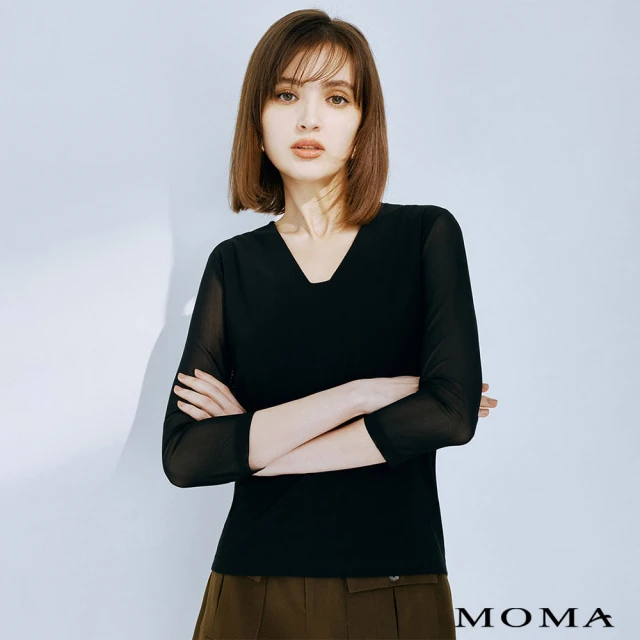 MOMA 法式V領網布七分袖上衣(兩色)