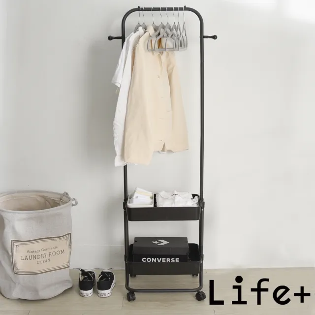 【Life+】日式簡約 多功能移動式雙層落地衣帽架/掛衣架/置物架-2入組(曬衣架 衣架 吊衣架 掛衣架)