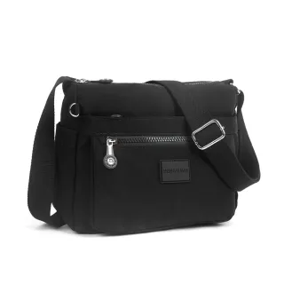 【ARION】素面輕量防潑水多隔層尼龍材質肩背/斜背包(防水包 黑色)