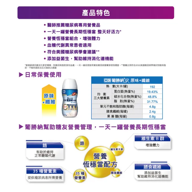 【亞培】任選-葡勝納菁選糖尿病營養品-原味+纖維/香草口味 200ml x24入 x3箱(低GI、糖尿病適用 戴資穎代言)