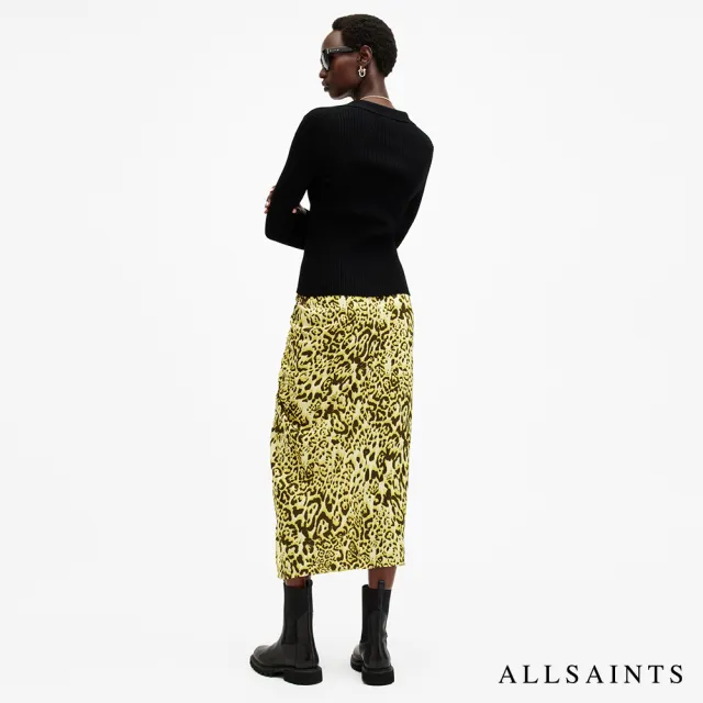 【ALLSAINTS】ALEXIA 豹紋印花開衩中長裙 W008RB(修身版型)