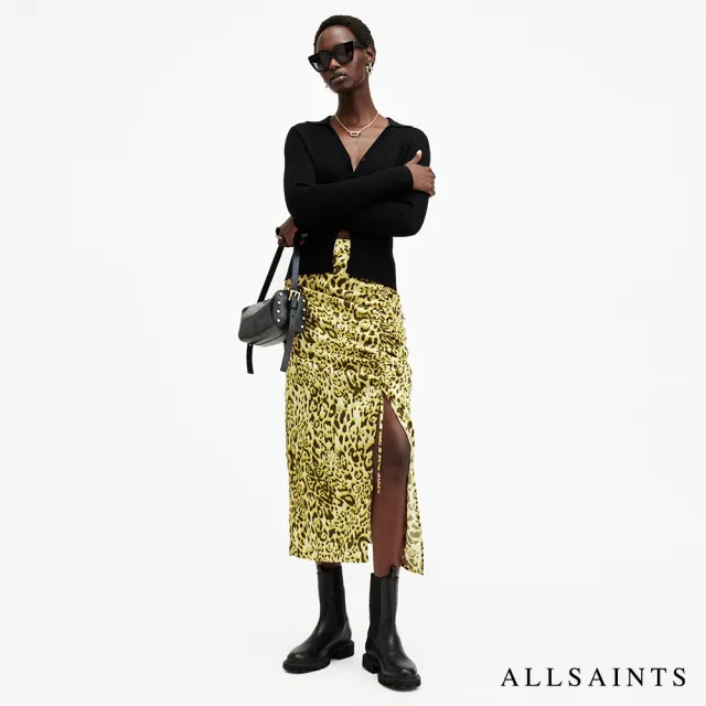 【ALLSAINTS】ALEXIA 豹紋印花開衩中長裙 W008RB(修身版型)