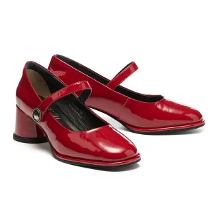 【MISS 21】時髦少女魔鬼氈牛漆皮瑪莉珍大頭高跟鞋(紅)