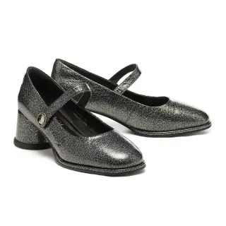 【MISS 21】迷戀少女魔鬼氈牛皮瑪莉珍大頭高跟鞋(閃黑)