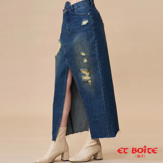 【BLUE WAY】女裝  無彈斜腰頭開衩丹寧落地 長裙-ET BOiTE箱子
