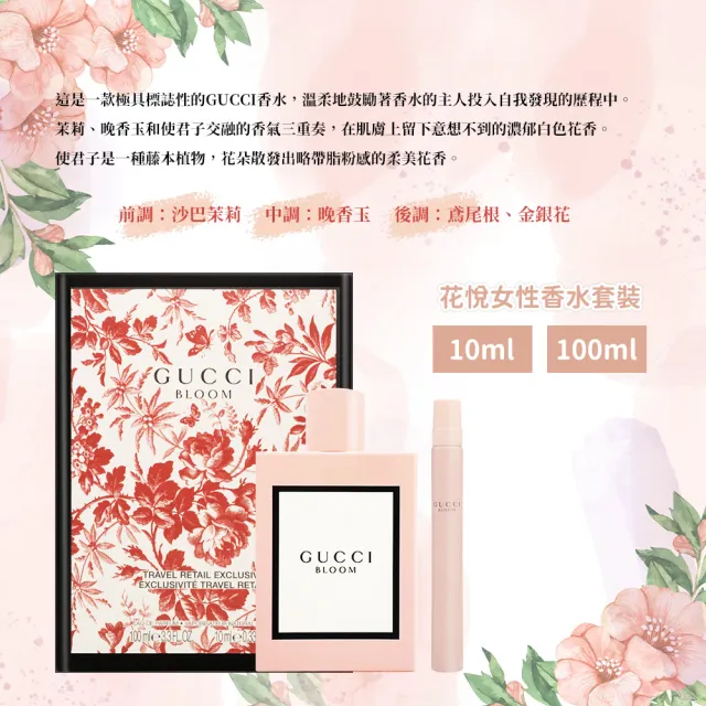 【GUCCI 古馳】花悅女性香水套裝 100ml+10ml(國際航空版.BLOOM花悅女性淡香精)