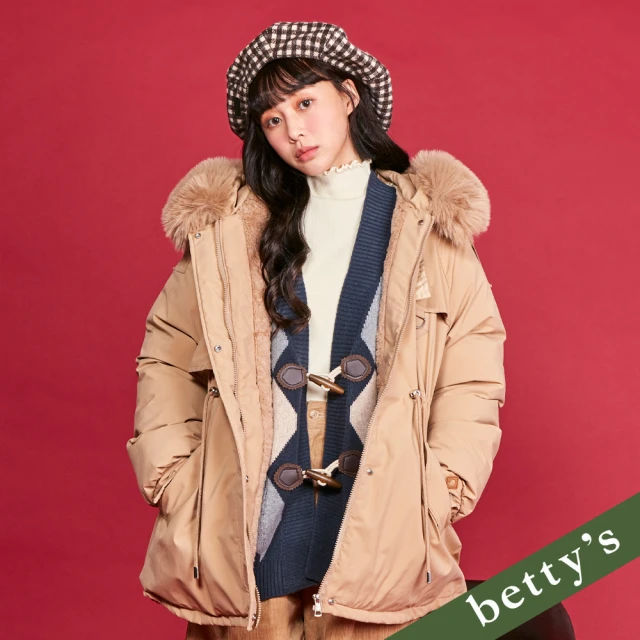 betty’s 貝蒂思 腰間抽繩內刷毛連帽鋪棉外套(卡其)