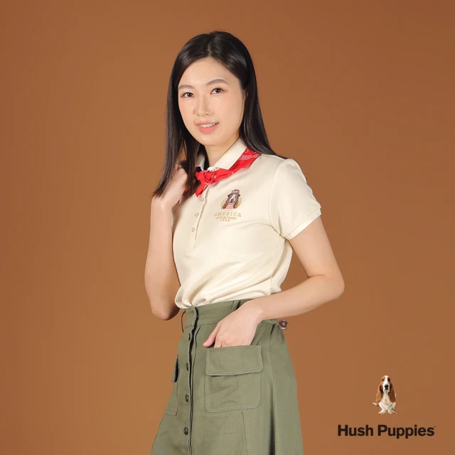 Hush Puppies 女裝 POLO衫 經典品牌毛衣狗短袖POLO衫(淺卡其 / 44201101)