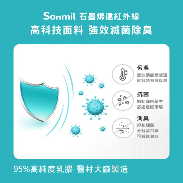 【sonmil】石墨烯雙效95%高純度乳膠床墊3.5尺7.5cm單人加大床墊 吸濕排汗(頂級先進醫材大廠)