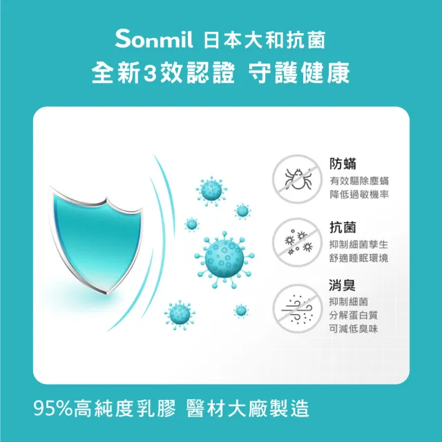 【sonmil】日本大和抗菌95%高純度乳膠床墊3尺7.5cm單人床墊 零壓新感受(頂級先進醫材大廠)