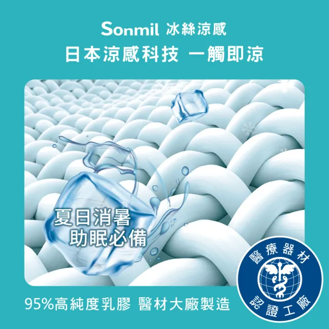 【sonmil】冰絲涼感雙效95%高純度乳膠床墊3.5尺15cm單人加大床墊 吸濕排汗(頂級先進醫材大廠)