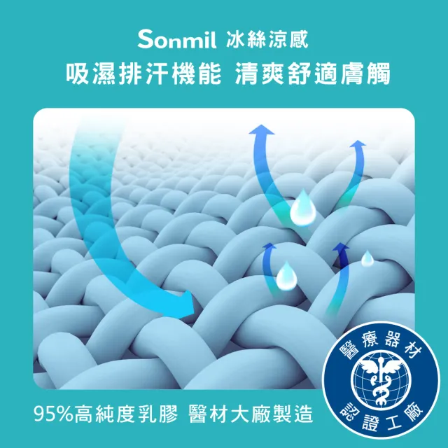 【sonmil】冰絲涼感雙效95%高純度乳膠床墊3.5尺10cm單人加大床墊 吸濕排汗(頂級先進醫材大廠)