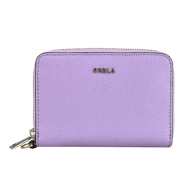 FURLA 芙拉 FURLA Babylon金字LOGO拉鍊防刮牛皮2卡錢包(薰衣草紫x灰)