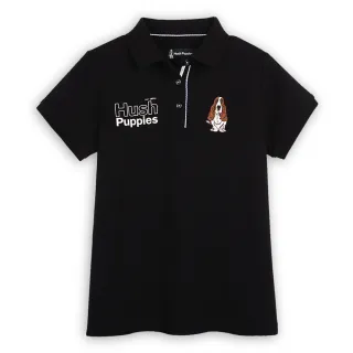 【Hush Puppies】女裝 POLO衫 經典品牌英文印花刺繡狗短袖POLO衫(黑色 / 44201102)