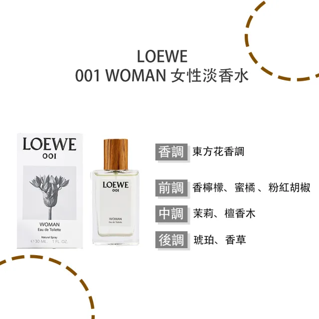 【LOEWE 羅威】001 WOMAN 女性淡香精/淡香水 30ml(多款任選 國際航空版)