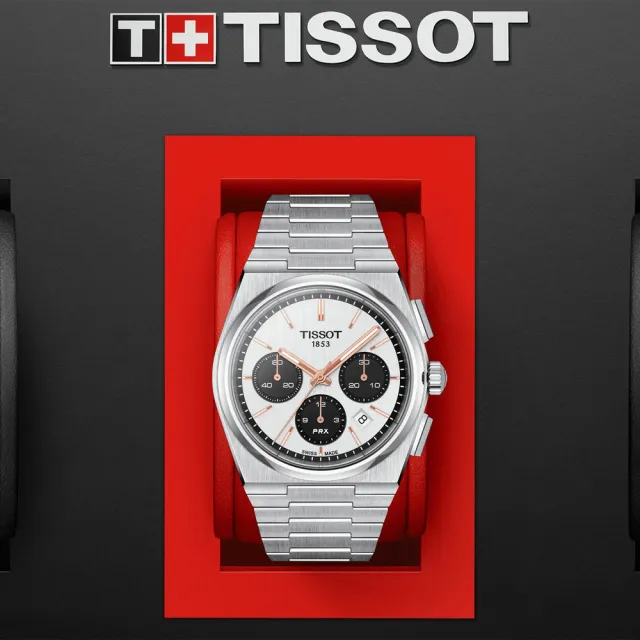 【TISSOT 天梭】官方授權 PRX系列 熊貓 70年代復刻計時機械錶-42mm 新年 禮物 推薦(T1374271101100)