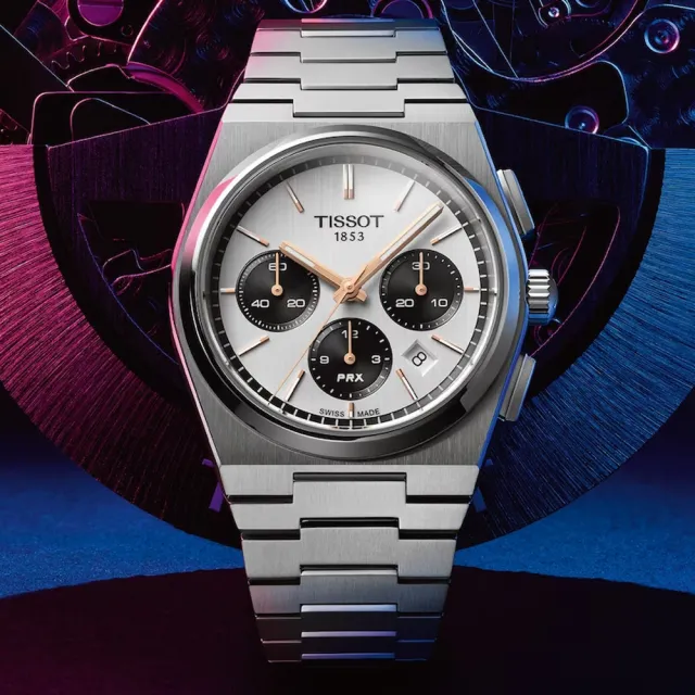 【TISSOT 天梭】PRX系列 熊貓 70年代復刻計時機械錶-42mm 開學禮 送禮 推薦(T1374271101100)