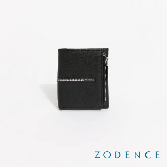 【ZODENCE 佐登司】KIRK進口真皮格紋4卡直式零錢袋三折短夾(黑)