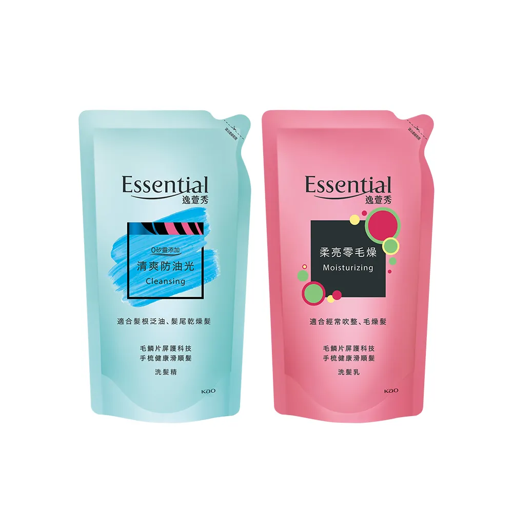 【Essential 逸萱秀】瞬效修護/鎖水潔淨系列 洗髮乳補充包550ml(多款任選)