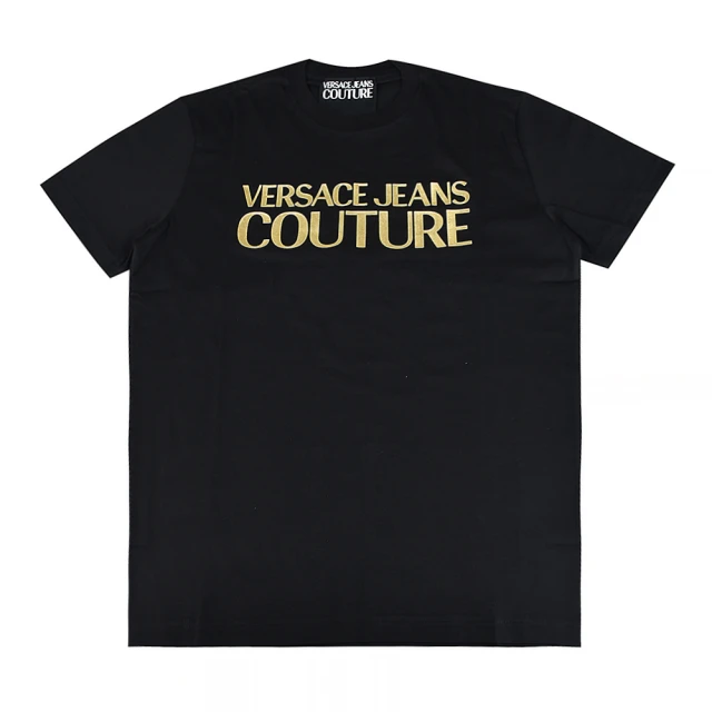 VERSACE 凡賽斯 VERSACE JEANS COUTURE金蔥LOGO短袖純棉T恤(男款/黑)