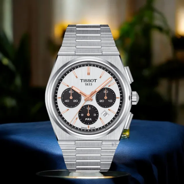 【TISSOT 天梭】PRX系列 熊貓計時機械腕錶-42mm(T1374271101100)父親節 送禮自用首選